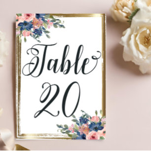 Mesa Caligrafía floral acuarela Tarjeta de tabla número