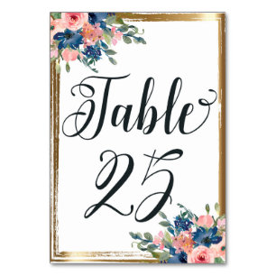 Mesa Caligrafía floral acuarela Tarjeta de tabla número
