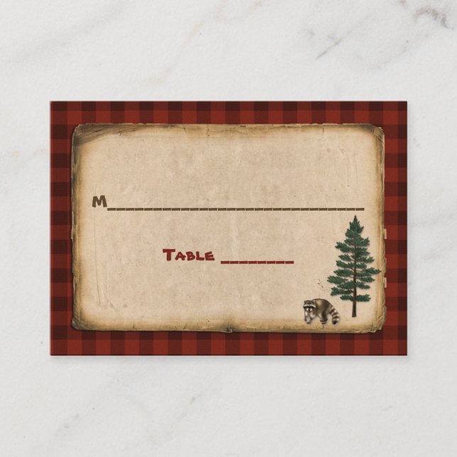 Mesa Camping, Glamping, Tarjeta de plaza para Bodas de  (Anverso)