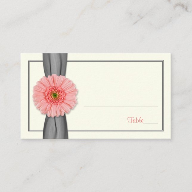 Mesa Coral Gerbera Daisy Gray Ribbon Boda Tarjeta de pl (Anverso)