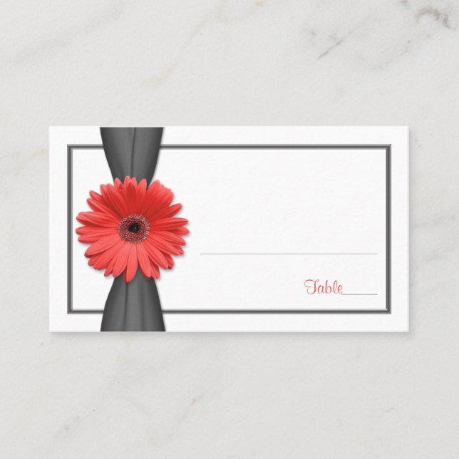 Mesa Coral Gerbera Daisy Gray Ribbon Boda Tarjeta de pl (Anverso)