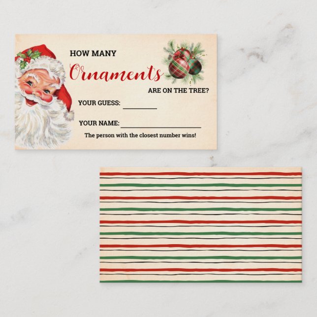 Mesa Cuantos Ornamentos Tarjeta de Juego Santa Navidade (Anverso / Reverso)
