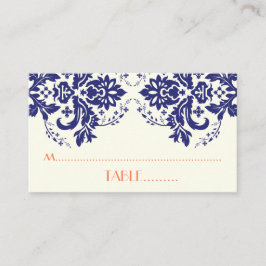Mesa Damask motif azul marino, tarjeta de lugar boda de