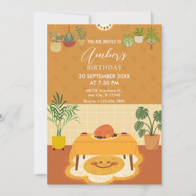 Mesa de comedor con plantas cumpleaños Invitación (Anverso)