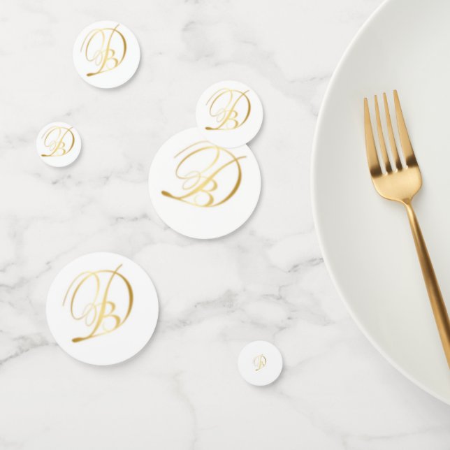 Mesa de confeti monogramada para la cena en Blanc (Grupo)
