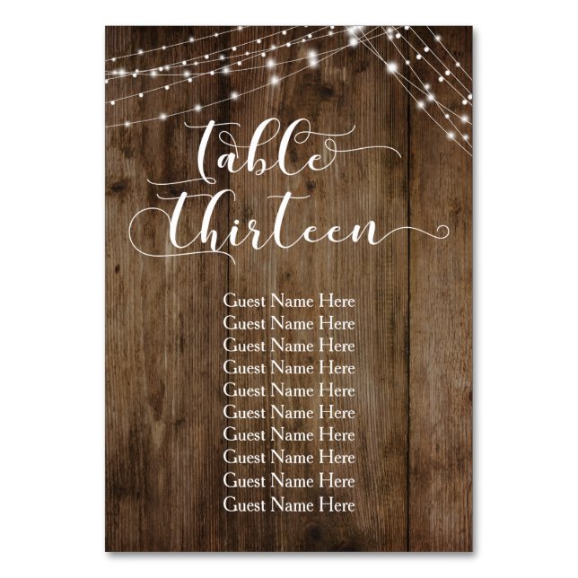 Mesa de madera y luces Trece con Tarjeta de nombre (Anverso)