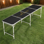 Mesa De Pong Black Gold Modern Script Girly Monograma Nombre<br><div class="desc">Tabla de Beer Pong con el nombre simple de guión negro y dorado. Esto hace que el dulce perfecto cumpleaños 16,  boda,  ducha de novia,  aniversario,  ducha de bebé o fiesta de soltera sea regalo para alguien que ama el lujo glam y los estilos de moda.</div>