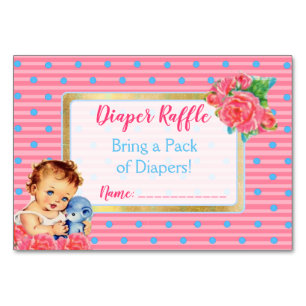 Mesa Diaper Raffle para bebé Chica de cosecha y tarjeta