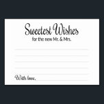 Mesa Dulces deseos para el nuevo Sr. y la tarjeta de co<br><div class="desc">Parte de la colección de deseos más dulces. Estos encantadores consejos y tarjetas de deseos serán la incorporación perfecta a la recepción de tu boda. Incluye el texto "Sweetest Wishes for the new Mr. and Mrs." en un tipo de letra giratorio y en bloque. La tarjeta dispone de un espacio...</div>