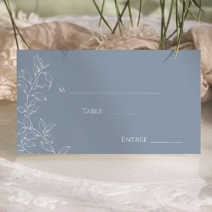Mesa Dusty Blue Minimal Leaf Boda Tarjeta de plaza plan