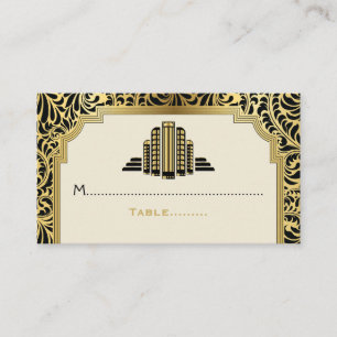 Mesa Edificios Art Déco negro, tarjeta de plaza boda do