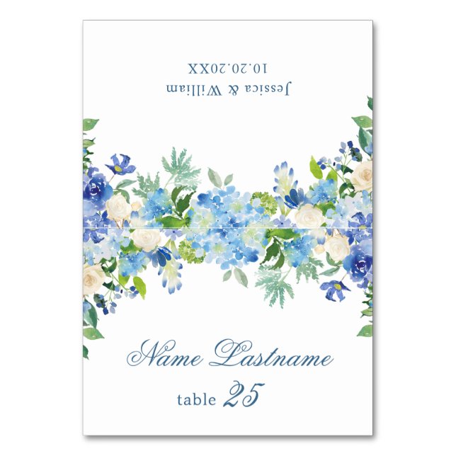 Mesa Elegante Tarjeta de Escort Boda Hidrangea Azul (Anverso)