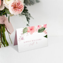 Elegante tarjeta de lugar Boda de flores rosadas d