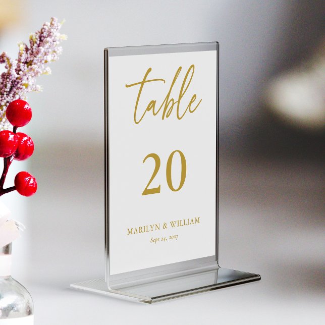 Mesa Elegante Tarjeta de número de tabla de Boda de gui (Elegant Gold Script Wedding Table Number Card)