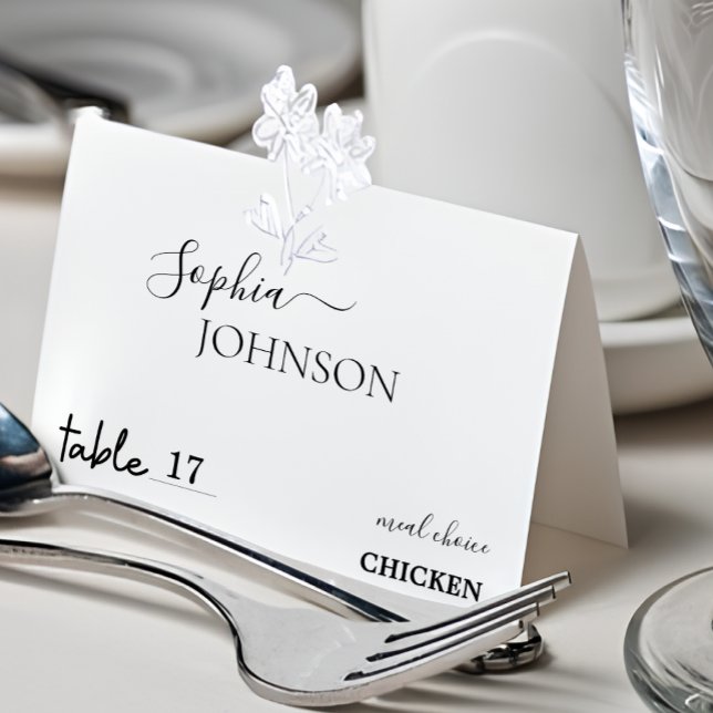 Mesa Elegante Tarjeta Mínima De Lugar Boda Con Comida E (Stylish Minimal Wedding Place Card With Meal Choice)