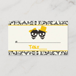 Mesa Elegantes cráneos tarjeta de lugar boda amarillo H