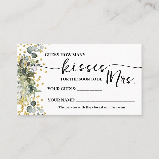 Mesa Eucalyptus Gold ¿Cuántos besos para la tarjeta de  (Anverso)