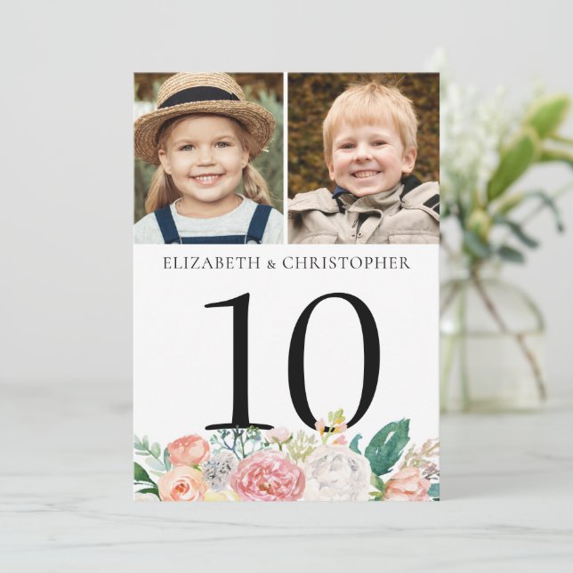 Mesa Floral Rosa Número 2 Foto Rótulo 5x7 (Anverso de pie)