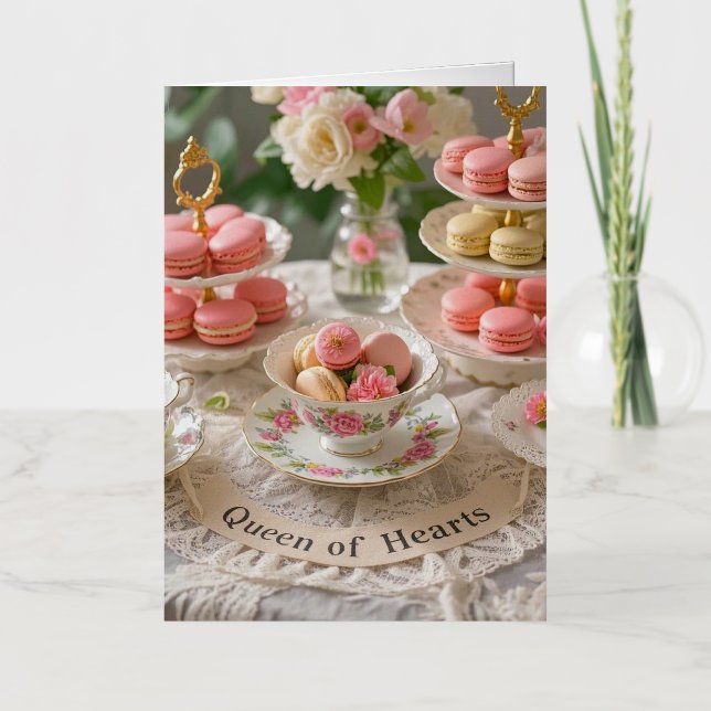 Mesa floral, tacups, bandejas en niveles macarons  (Anverso)