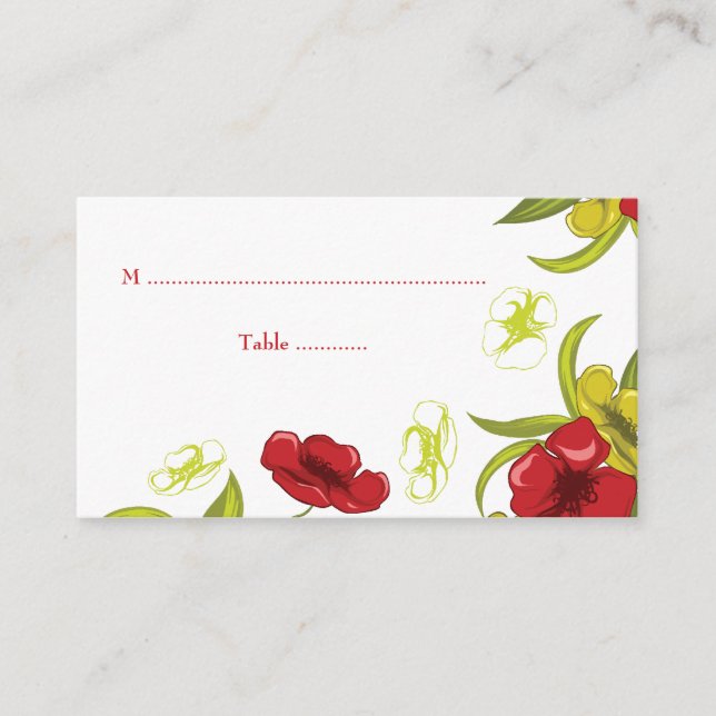 Mesa Flores de amapola rojas + verde limón boda tarjeta (Anverso)