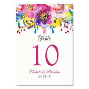 Mesa Fuchsia Gold Boda Floral Número de tarjeta