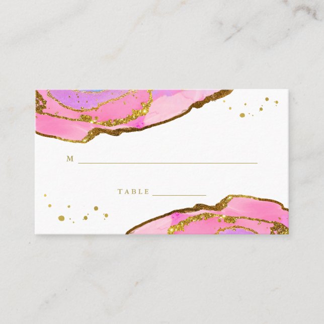 Mesa Geode rosa azul y oro | Tarjeta de boda Escort (Anverso)