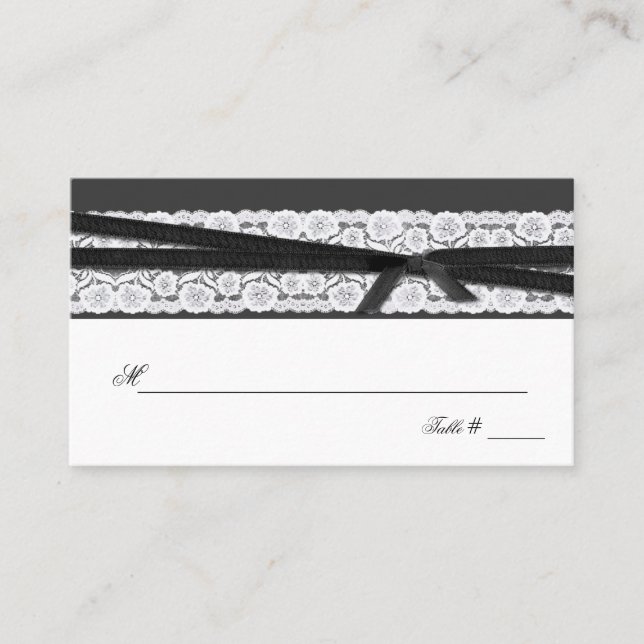Mesa Gris de moda con tarjeta Boda de encaje blanco (Anverso)