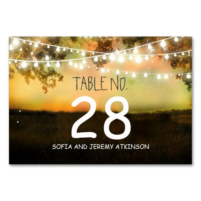 Mesa Iluminación de cadena Número de tabla Boda Tarjeta (Anverso)