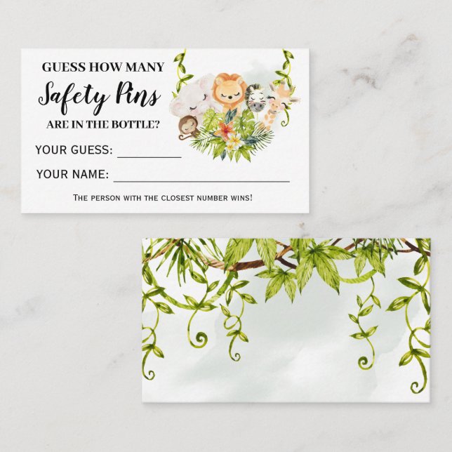 Mesa Jungle Animales Cuántas Pines De Seguridad Tarjeta (Anverso / Reverso)