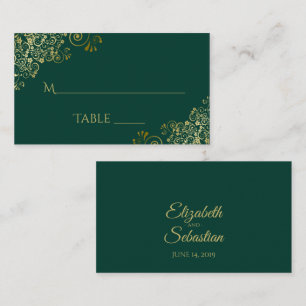 Mesa Lacy Gold sobre la tarjeta de Boda verde esmeralda