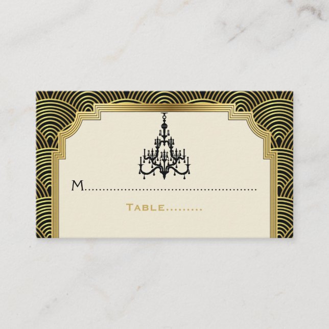 Mesa Lámpara Art Déco negro, tarjeta de lugar boda dora (Anverso)