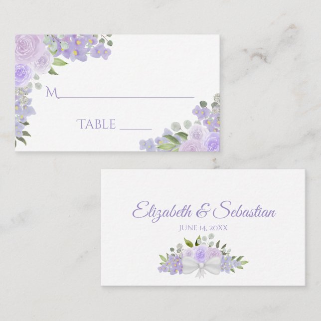Mesa Lavender Purple Floral Elegante Boda Tarjeta de Es (Anverso / Reverso)