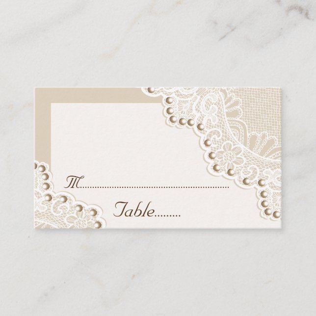 Mesa Lazo blanco con tarjeta de lugar boda perlas (Anverso)