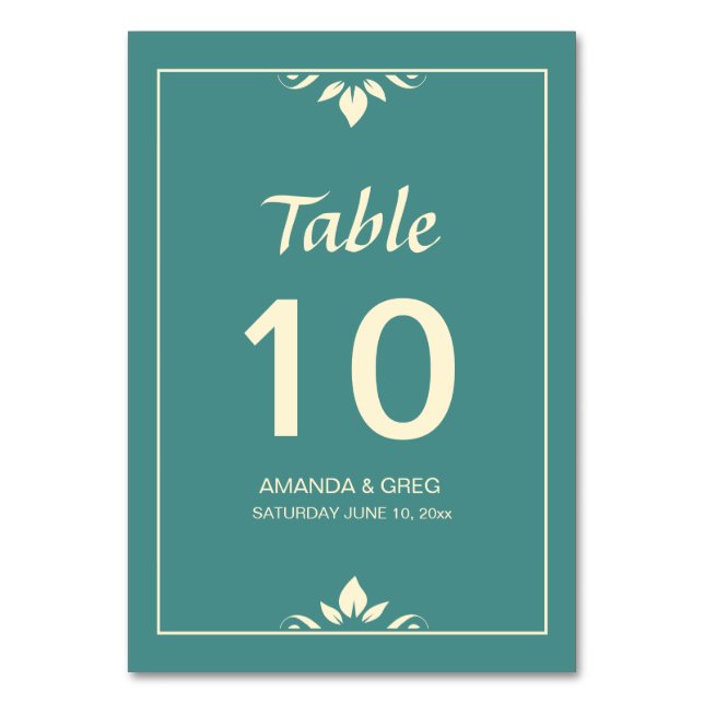 Mesa Leaf Motiff Boda Números de la tarjeta de tabla (Anverso)