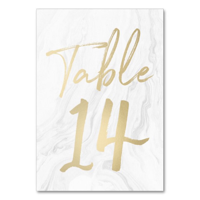 Mesa Mármol y guión de oro | Tarjeta de número de tabla (Anverso)