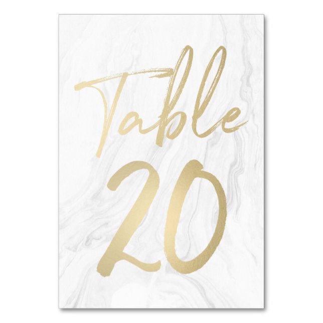Mesa Mármol y guión de oro | Tarjeta de número de tabla (Anverso)