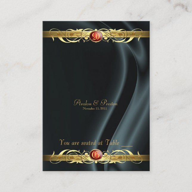 Mesa Marquis Black Silk Gold Scroll Ruby Tarjeta de asi (Anverso)