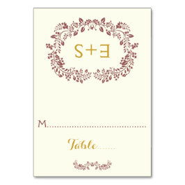 Mesa Marsala follaje e iniciales tarjeta de plaza boda