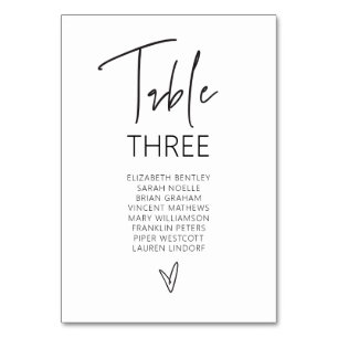 Mesa Número de tabla Boda Tarjeta de asiento de invitad
