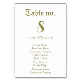 Mesa Números de tabla de época para la tarjeta de asien
