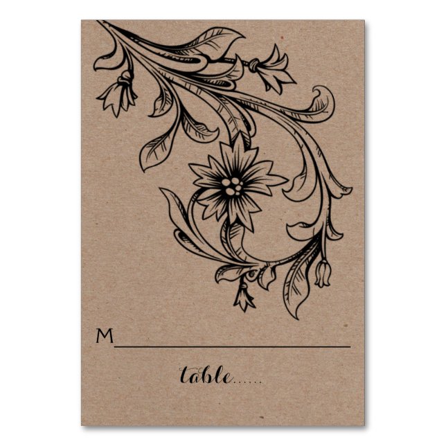 Mesa Papel Kraft flourish boda tarjeta de escolta plega (Anverso)