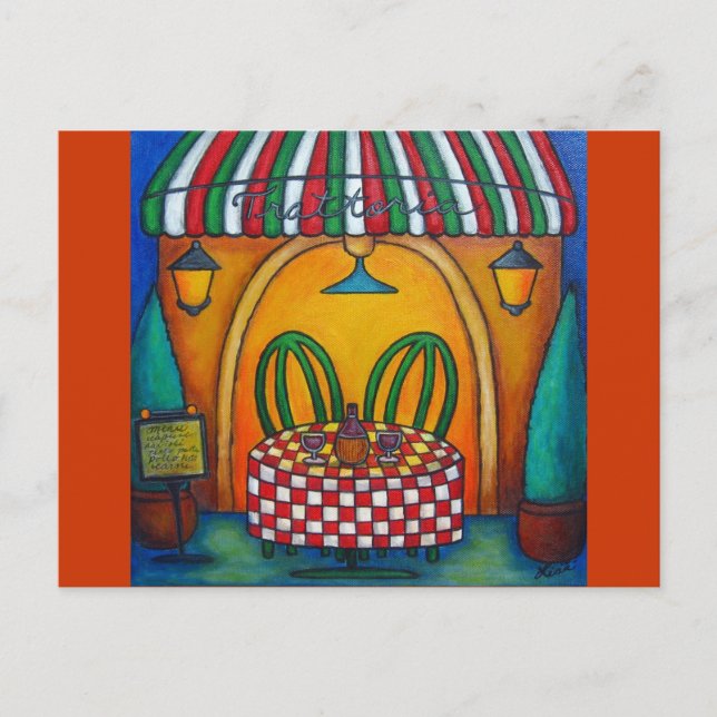 Mesa para dos en la tarjeta de postales Trattoria (Anverso)