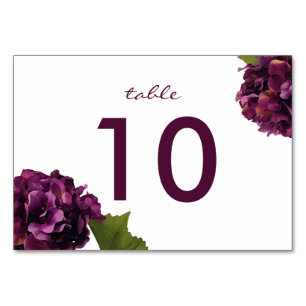 Mesa Púrpura Hydrangea - tarjeta de número de tabla flo