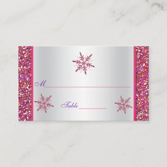 Mesa Purpurina rosado y plateado Snowflakes Tarjeta de  (Anverso)
