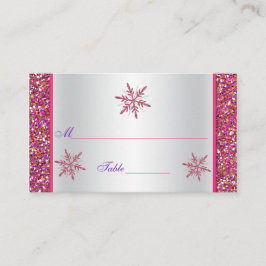 Mesa Purpurina rosado y plateado Snowflakes Tarjeta de 
