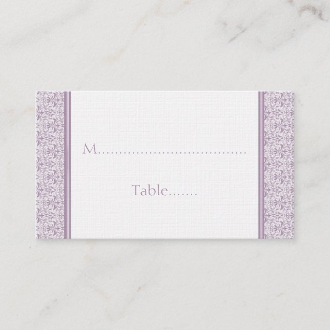 Mesa Romántico Damask Wedding Tarjeta de asiento, Laven (Anverso)