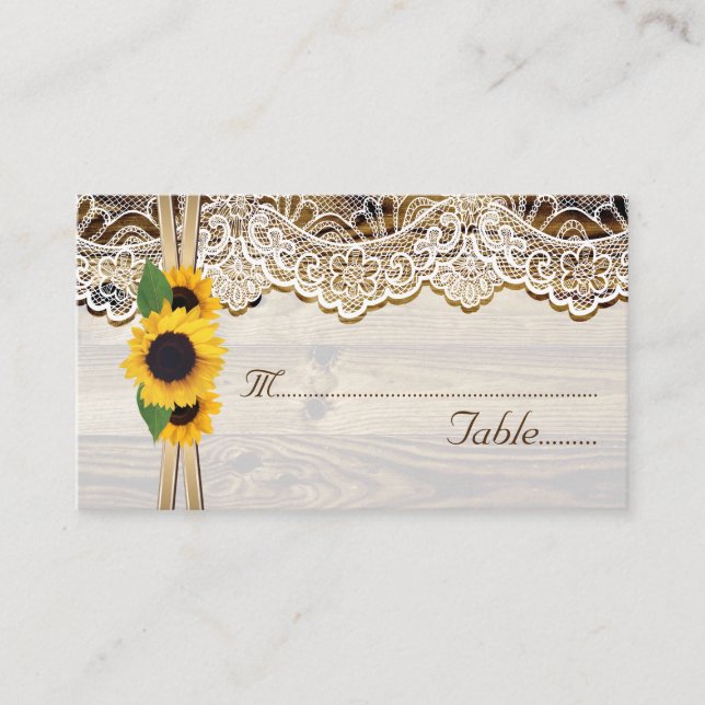 Mesa Ropa de encaje y girasoles en una tarjeta de boda  (Anverso)