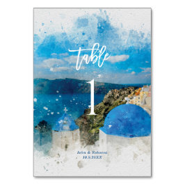 Mesa Santorini, tarjeta de número de cuadro boda de Gre