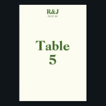 Mesa Simple Boda moderno Monograma Tarjeta de número de<br><div class="desc">Cree tarjetas de número de tabla con los monogramas deseados y la fecha especial. Sombra muy clara de amarillo con fuente verde. El encanto es sencillo y moderno. Perfecto con los materiales bodas de la colección Romantic Tree Design. Añada el monograma de su pareja, la fecha del boda y el...</div>