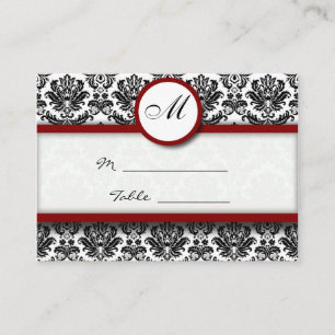 Mesa Soporte de la tarjeta Black and Burgundy Damask Pl